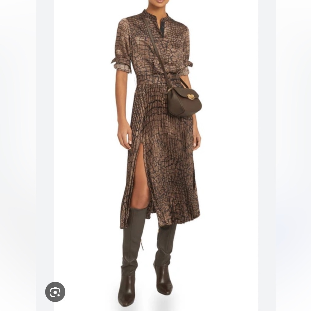 Reiss Brown Patterned Midi Dress